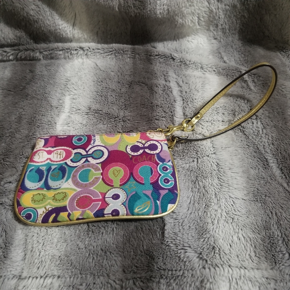 Coach "Poppy" Colorful Wristlet with Abstract Design.
